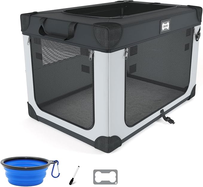 42 Inch Foldable Dog Travel Crate Black&White for Home and Car Use | Waterproof and Easy to Clean，Home & Car Use，Soft Blanket and Foldable Bowl,Storage Bag,Signature Card,Portable for Camping by Unknown