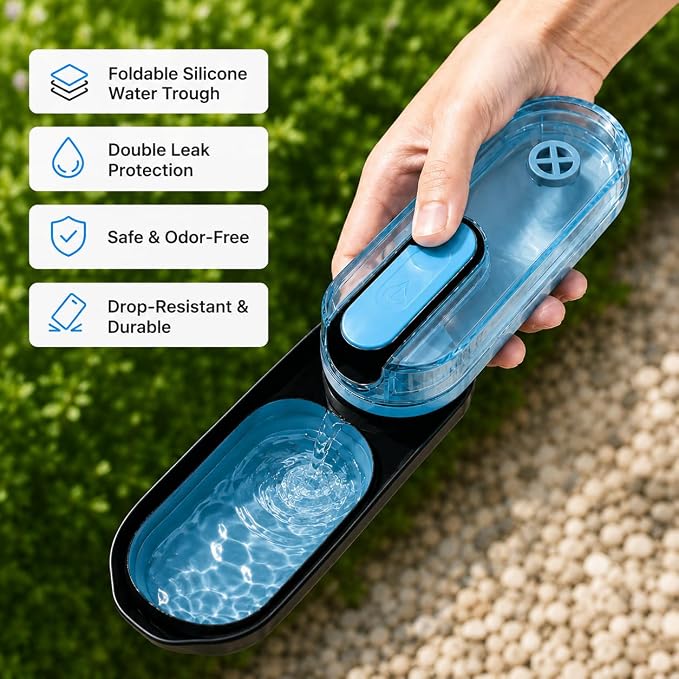 Dog Water Bottle Portable, 11.8 oz(350 ml) | Leak-Proof, BPA-Free, Lightweight, Foldable for Hiking, Walking, Car Rides, Blue - Image 4