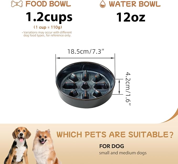 Havniva Ceramic Slow Feeder Dog Bowls, Dog Bowl Slow Feeder | 1.2 Cups Dog Slow Feeding Bowls for Small Dogs, Puzzle Dog Food Bowls for Fast Eater, Pet Slow Feeding Dish, Non-Slip - Image 2