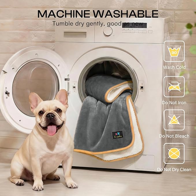 Luciphia Waterproof Pet Blanket, Washable Reversible Sherpa Fleece Throw | Liquid-proof furniture protector for bed and couch, soft reversible sherpa fleece for dogs, cats grey, QUEEN - Image 6