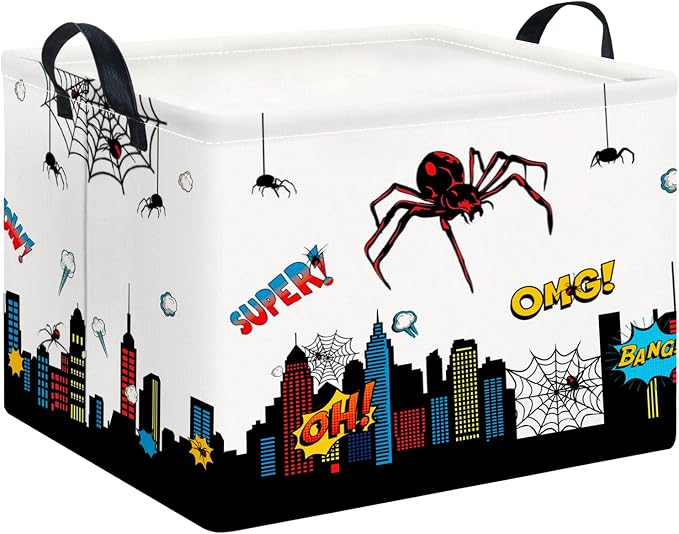 CLOCOR Rectangular Storage Basket Empty,Gift Basket,Waterproof Storage Bin with Handles,Room Decor(City Web) by CLOCOR