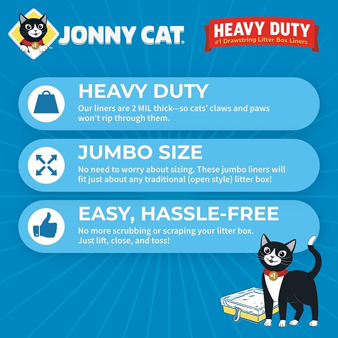 Jonny Cat Litter Box Liners: Heavy Duty - Tear & Leak Resistant - Drawstring Close - Jumbo, 1 Count (Pack of 30) - Image 3