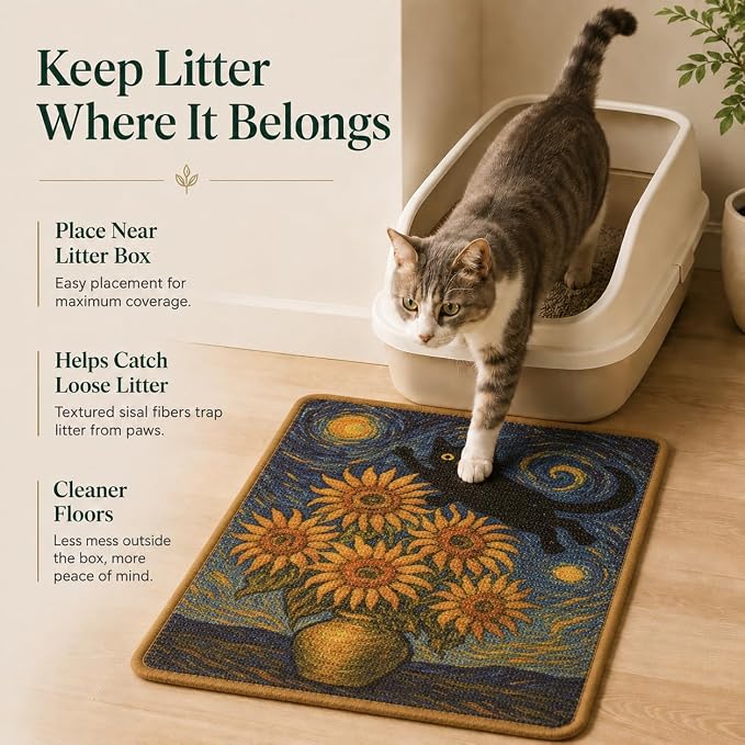 Art Sisal Cat Scratcher Mat, Cat Wall Scratchers for Indoor Cats | Wall Mounted Cat Scratcher, Natural Sisal, No-Drill Hook & Loop Setup, Wall or Floor Use, 23.6 x 15.7 Inch, Sunflower - Image 3