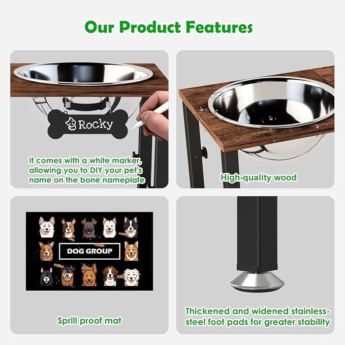 SHAINFUN Elevated Dog Bowls with Mat for Large & Extra Large Dogs, Raised Dog Bowl Stand with 2 Stainless Steel Bowls, Tall Dogs Food Water Bowl Holder - Image 4