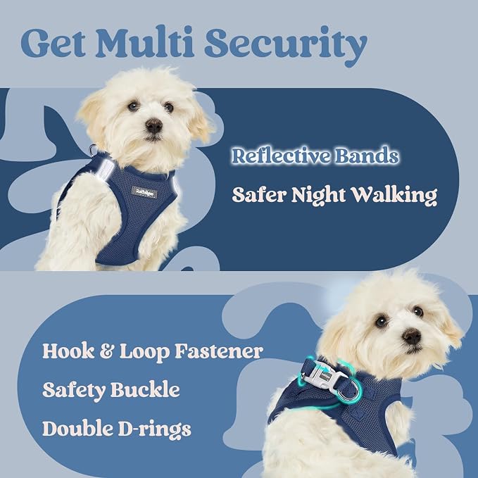rabbitgoo Step-in Small Dog Harness, Puppy Vest for Small Medium Sized Pet | Easy Put on and off, Lightweight, Soft, Breathable Quick-Dry Air Mesh for Comfortable Secure Walking, Navy Blue XL - Image 8