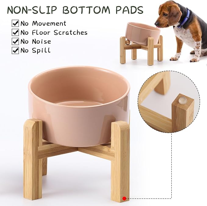 Petygooing Khaki Raised/Elevated 15°Slanted Ceramic Dog Bowl for Small Breeds,Tilted Anti Slip Pet Feeding Bowl,Food Water Dish with Stand for Cats and Small Dogs Puppy 13.5 OZ (5.1In / 1.7 Cups) - Image 2