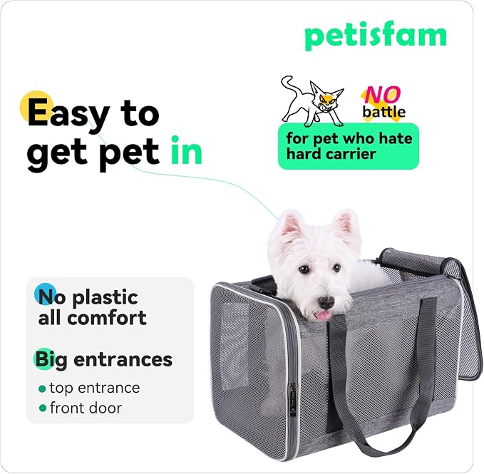 Soft Pet Carrier Bag for Cats and Puppy Under 20 lbs. Sturdy, Safe, Comfortable and Lightweight | 5+ Years & Still Perfect. Top Opening, Quik-in. Zip-to-Lock. Anti-Collapse - Image 2