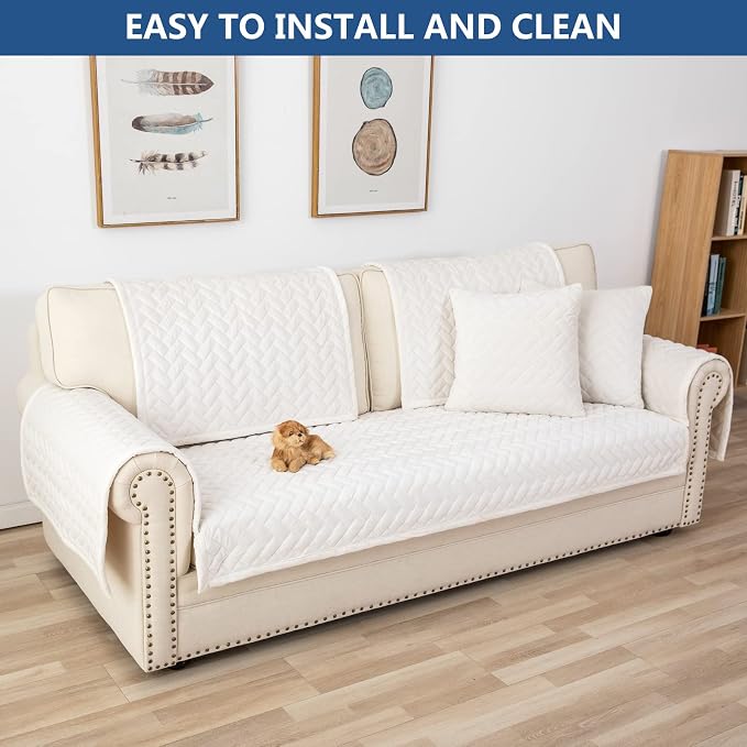 Eismodra Couch Cover,Sectional Couch Covers,Sofa Covers for 3 Cushion Couch,Anti-Slip Sofa Slipcovers for Dogs Cats Kids Loveseat Recliner L Shaped Armrest Backrest,White 43''x63''(Only 1 Piece) - Image 7