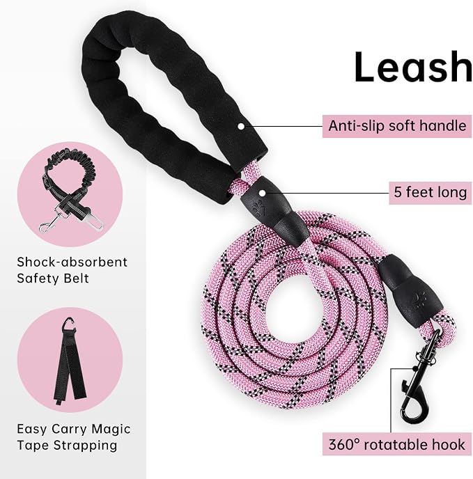 IVY&LANE No Pull Dog Harness with Leash Set, Reflective No Choke Pet Vest,Adjustable Oxford Dog Vest Harness with Easy Control Handle for Small Dogs (Checkered Pink,S) - Image 3
