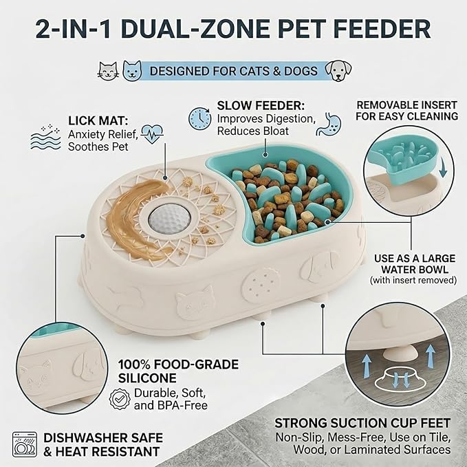 Slow Feeder Dog Bowl with Lick Mat, 2 in 1 Silicone Feeding Bowl | Promotes Healthy Eating Habits and Engaging Mealtime Experience - Image 2