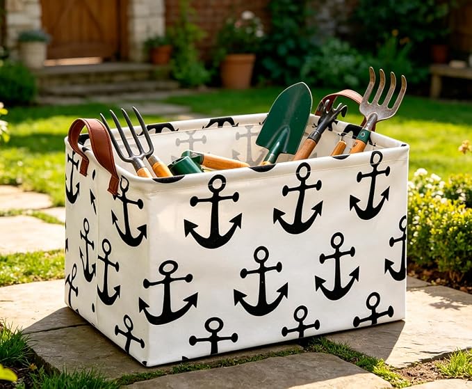 CLOCOR Rectangular Storage Basket,Collapsible Storage Bin,Gift Baskets(Anchor) - Image 2