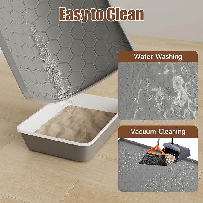 Cat Mat for Litter Box, 40" X 28" Large Silicone Cat Litter Trapping Mat | Waterproof Kitty Litter Mat, Urine-Proof, Easy to Clean, Non-Slip Kitty Scratch Pad for Floor(Gray) - Image 6