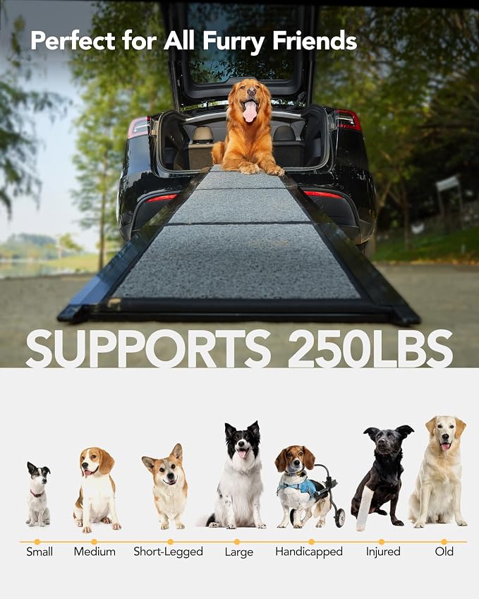 Dog Ramp for Cars, 63" L × 19.7" W, Lightweight Extra-Wide Foldable | Extra-Wide for a Safer Climb, Lightweight for Easy Transport, Non-Slip Rug Surface, 250-lb Capacity - Image 6