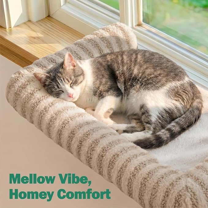 Zakkart Mellow Cat Perch for Windowsill, Hook-On or Screw-On Installation Pet Window Perch, Machine Washable Bed, Heavy Duty Cat Hammock Shelf for Large Cats, Holds up to 40 lbs (Brown, Large) - Image 2