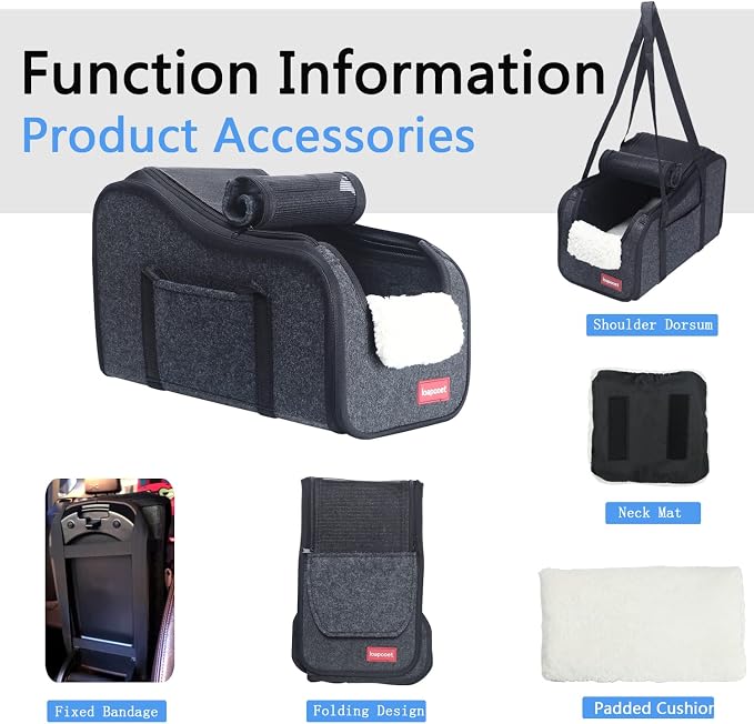 Center Console Small Dog Car Seat,Portable Pet Cat Puppy Booster Armrest Carseat Up to 11lbs,Equipped with a Breathable Protective Cover Net to Prevent Escape with Washable Fluffy Cushion and Pillow - Image 5