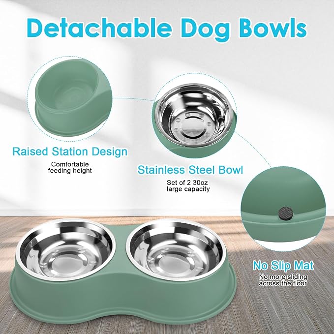 Epetslove Stainless Steel Dog Bowls Double Non-Slip Dog Water and Food Bowl | Pet Feeder Bowls, Dog Dishes, Raised Feeding Design, Double Bowls Set, For Puppies, Medium Dogs and Cats, Outdoor / Indoor - Image 3