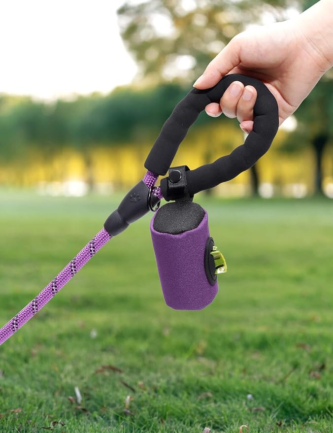 Gobeigo 2-in-1 Dog Poop Bag Holder【Easy Pull-Out Version】(Purple) | Hard Plastic Insert & Soft Fabric Bag Snap-On Strap Dispenser Fits Retractable and Standard Leashes with 1 Roll Bags - Image 3