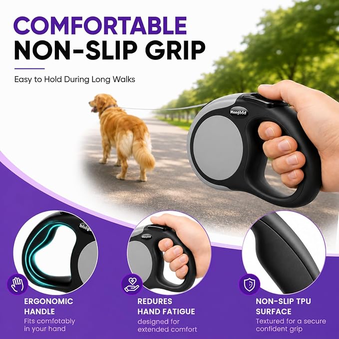 Heavy Duty Retractable Dog Leash-16ft Strong & Durable Walking Leash for S to L Dogs up to 45/115 lbs, Upgraded Lock System, Non Slip Grip, Tangle Free (Grey, Medium-Large Sized) - Image 6