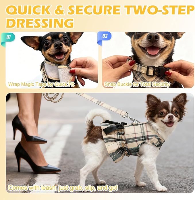 EXPAWLORER Dog Harness Small Medium Sized Dogs, No Choke No Pull Mesh Vest | Tulip Dog Dress Bowknot Harness and Leash Set Soft Cute Princess Puppy Outfits Clothes Costume for Girls Party Cats Yellow S - Image 7