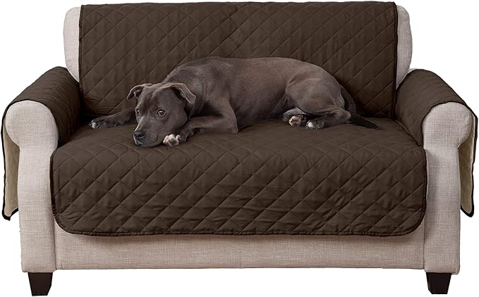 Furhaven Water-Resistant & Reversible Loveseat Cover Protector for Dogs, Cats, & Children - Two-Tone Pinsonic Quilted Living Room Furniture Cover - Espresso/Clay, Loveseat by FurHaven