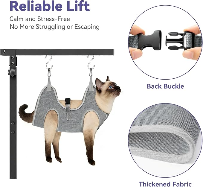 niffgaff Adjustable Dog Grooming Arm with Clamp, 26″–40″ Height, XS Hammock with Back Buckle, No-Sit Grooming Restraint for Small Cats & Dogs - Image 4