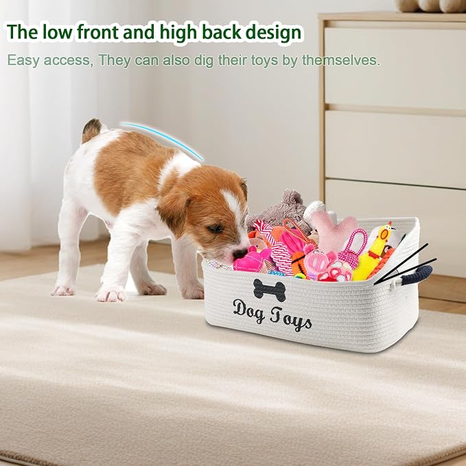 Dog Toy Basket-100% Cotton Rope Dog Toy Bin for Living Room Area-Trapezoid Pet Toys Box with Sturdy Handle-Puppy Bed-Dog Stuff Organizer for Toys,Collar,Leash,Blanket-Chew Proof-Beige - Image 5