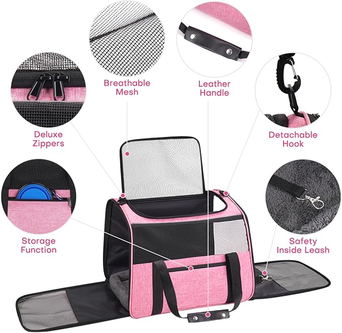 JUNGYOUN Premium ​Cat Carrier - ​Pet Carrier for Cat & Small Dogs up to 15lbs - ​Airline Approved Travel Dog Carrier with Anti-Escape Zippers, Collapsible Travel Bowl & Padded Strap - Image 6