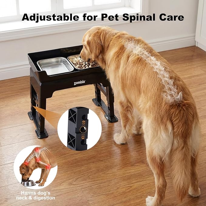 ZOMISIA Elevated Dog Bowls, 6 Height Adjustable Raised Dog Bowl Mess Proof | 3-in-1 Dog Bowl Stand, Double Deck Design, 2 Stainless Steel Bowls, Licking Plate, Feeding Station for Small Medium Large Pet - Image 5