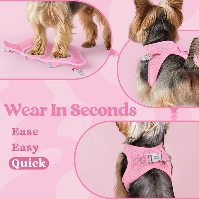rabbitgoo Step-in Small Dog Harness, Puppy Vest for Small Sized Pet | Easy Put on and off, Lightweight, Soft, Breathable Quick-Dry Air Mesh for Comfortable Secure Walking, Light Pink XXXS - Image 6