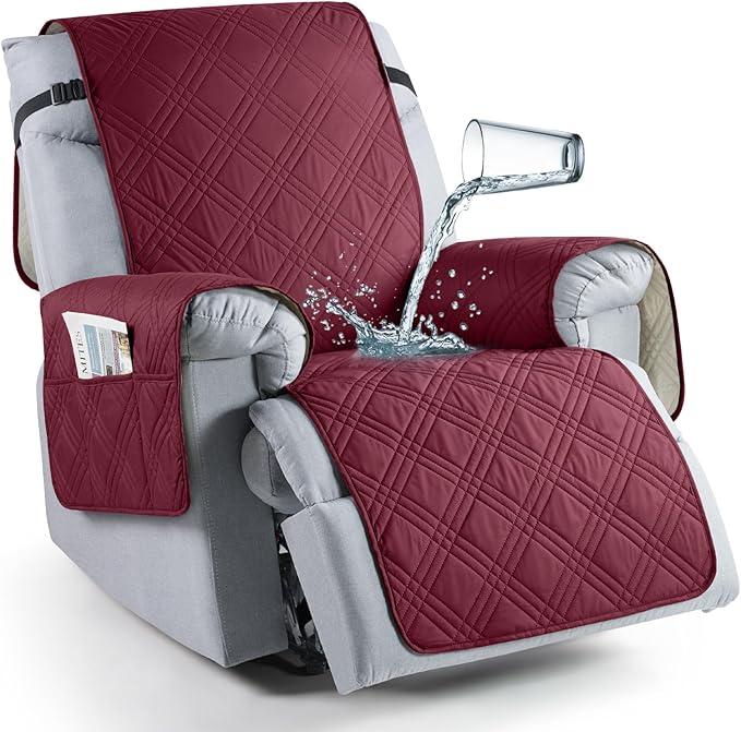 TAOCOCO 100% Waterproof Recliner Chair Covers, Non Slip Recliner Covers for Recliner Chair with Pocket, Washable Reclining Chair Cover Furniture Protector for Kids,Dogs(22'', Wine) by TAOCOCO