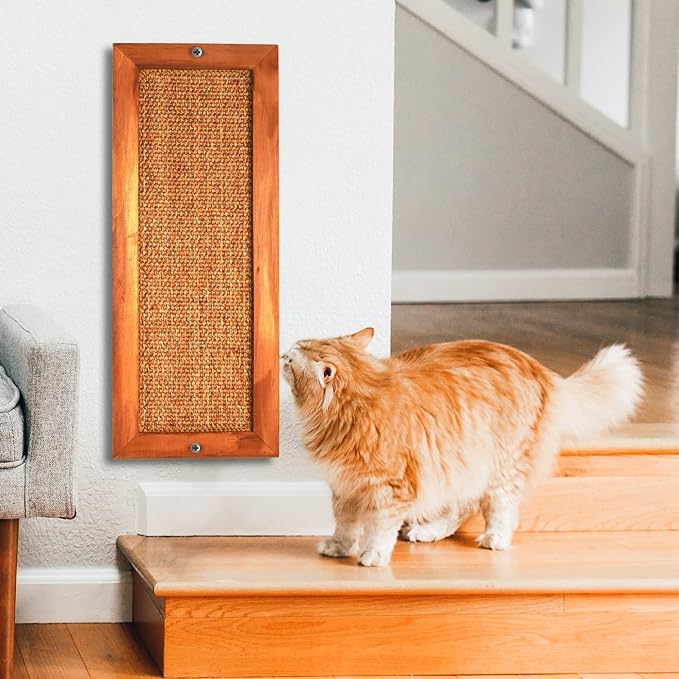 Cat Scratching Post, Wooden Sisal Cats Wall Scratcher, Floor or Wall Mounted Vertical Cat Scratch Pad for Indoor Cats Adults or Kittens, Cat Wall Furniture Protector - Image 8