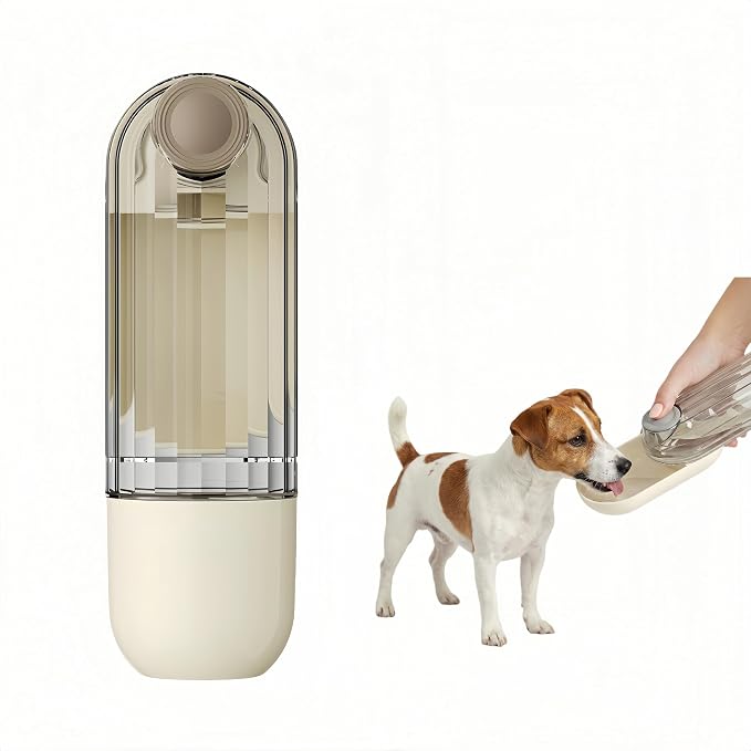 Portable Dog Water Bottle with Food Container, 2-in-1 Pet Water Dispenser & Travel Bowl, Leak-Proof Puppy Water Bottle for Small Dogs & Cats, Perfect for Walking, Hiking, Dog Mom Gifts (Beige) by Unknown