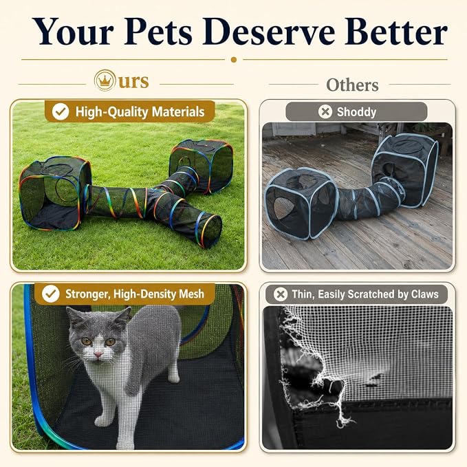 Outdoor Rainbow Cat Enclosures Playground,Outside House for Indoor Cats Include Portable Tent, 3 Way with 2 Cube Tunnel, for Kitty and Small Animals,Within Storage Bag - Image 6