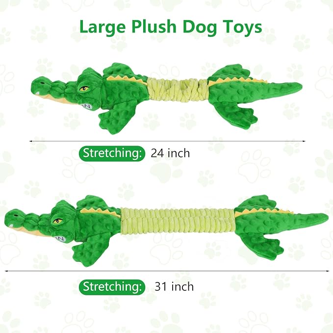 Letsmeet Large Squeaky Alligator Dog Toys, Interactive Puppy Toys with Crinkle Paper, Pull Tug of War Dog Toy, Plush Dog Chew Toys for Small, Medium, Large Breed - Image 3