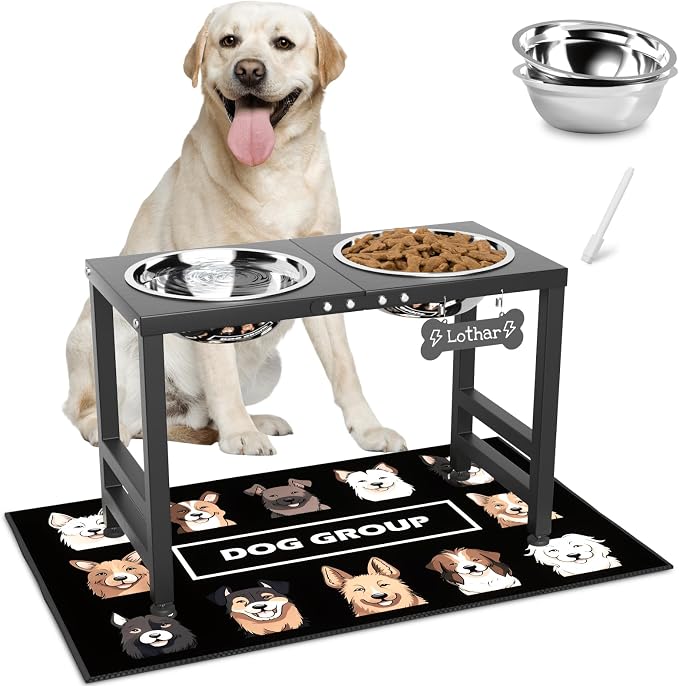 ADENGL Elevated Dog Bowls,16inch Tall Pet Bowl Holder, Raised Bowl Stand with 2 Stainless Steel Bowls (68oz) and Spill-Proof Mat, Dog Feeder for Large Extra Large Breeds by ADENGL