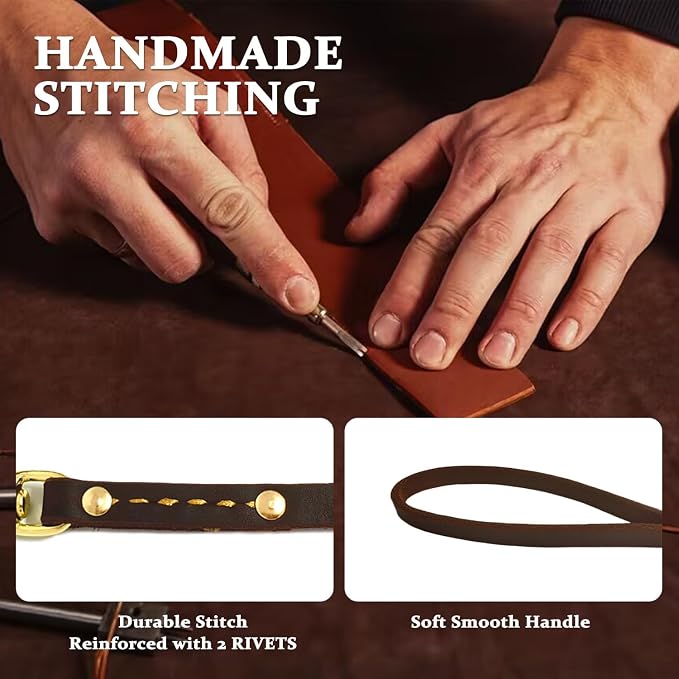 Heavy Duty Leather Dog Leash 6 ft x 3/4 inch, Genuine Leather Dog Training Leash, Soft and Strong Leashes for Medium and Large Dogs Brown - Image 2