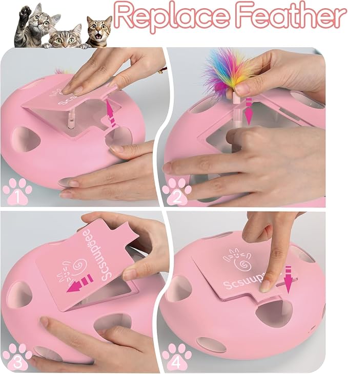 Interactive Cat Toy, Pink | Electric for Moving Concealed Feathers, Smart Sensor 7 Holes Whack a Mole Feather Toy, USB Charge Automatic - Image 7