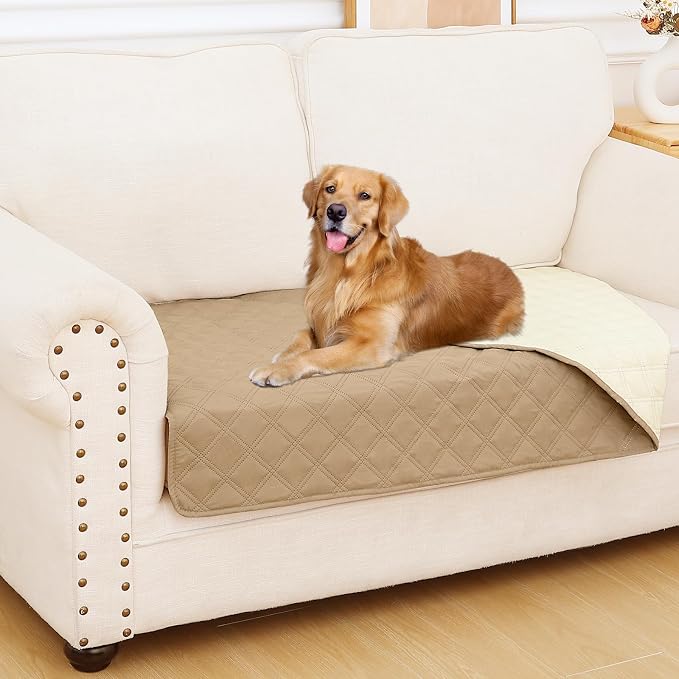 Smiry Waterproof Reversible Pet Couch Covers for Dogs | Pet Friendly, Soft Fabric, Washable Sofa Furniture Protector for Dogs Cat Kids, Checkered (30"x53", Camel/Beige) by Smiry