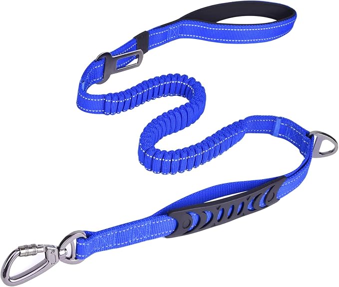 Heavy Duty Bungee Dog Leash with Locking Carabiner for Large Dogs | No Pull Bungee Shock Absorbing, 2 Padded Handles for control, Fits 60-150 lbs Dogs, Seatbelt Buckle, Reflective by Fashion%26cool