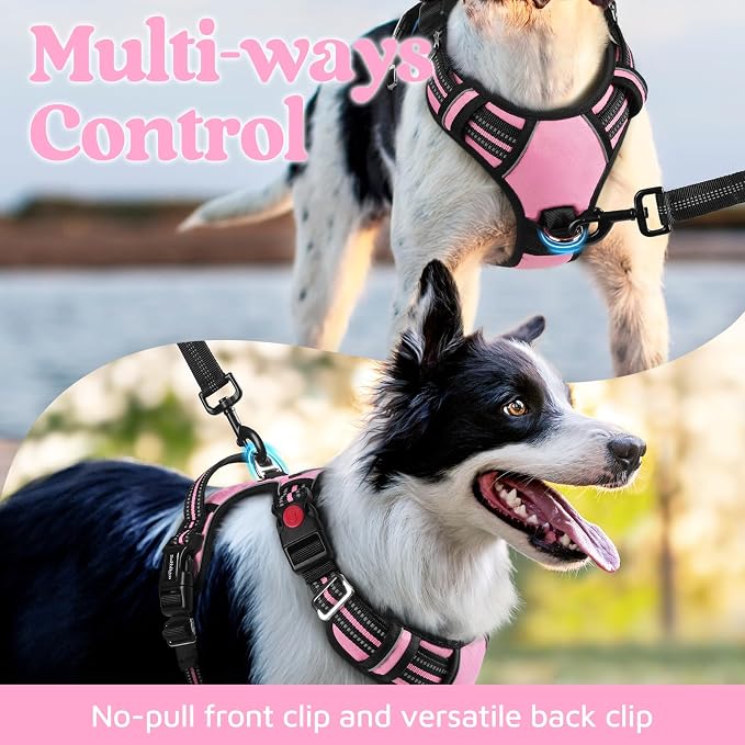 rabbitgoo Dog Harness for Large, No Pull 3 Buckles Easy On & Off | Soft Padded, Walking with Control Handle, Adjustable and Reflective, Light Pink, Large - Image 3