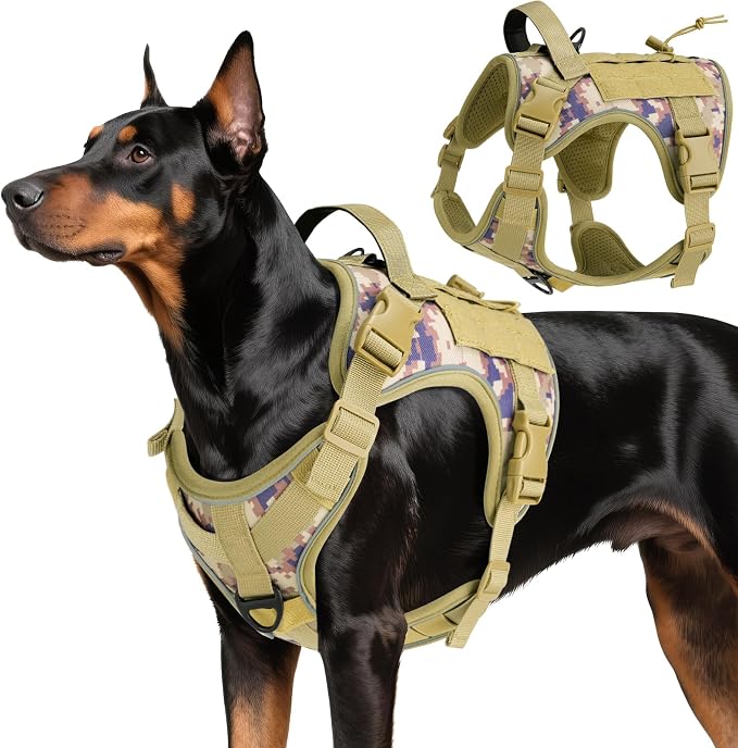VavoPaw Heavy Duty Tactical Dog Harness for Large Dogs, No Pull Adjustable Pet Harness Reflective Service Training Easy Control Pet Vest Military K9 Working Dog Harnesses, Desert Camouflage, L | Pet Harness Reflective Service Training Easy Control Pet ... by VavoPaw
