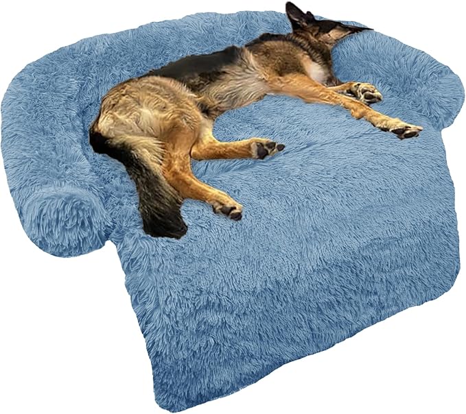 GGIB Calming Dog Bed Fluffy Plush Dog Mat for Furniture Protector with Removable Washable Cover for Large Medium Small Dogs and Cats (Large, Navy) by GGIB