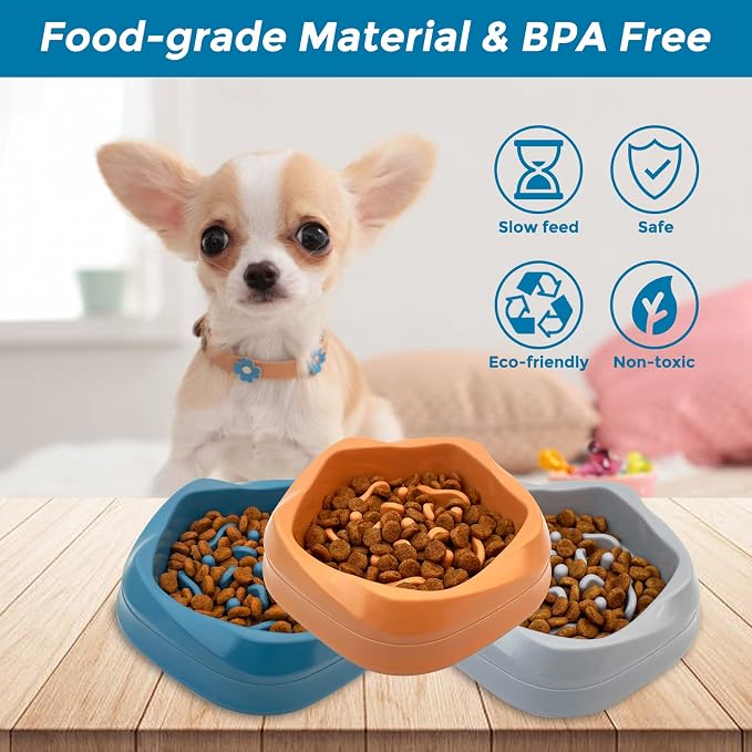 VANNON Slow Feeder Dog Bowls Non Slip Puppy Bowl Durable Dog Puzzle Feeder Bloat Stop Food Bowls for Puppy and Small Dogs, BPA Free, 2 Cups, Orange - Image 4