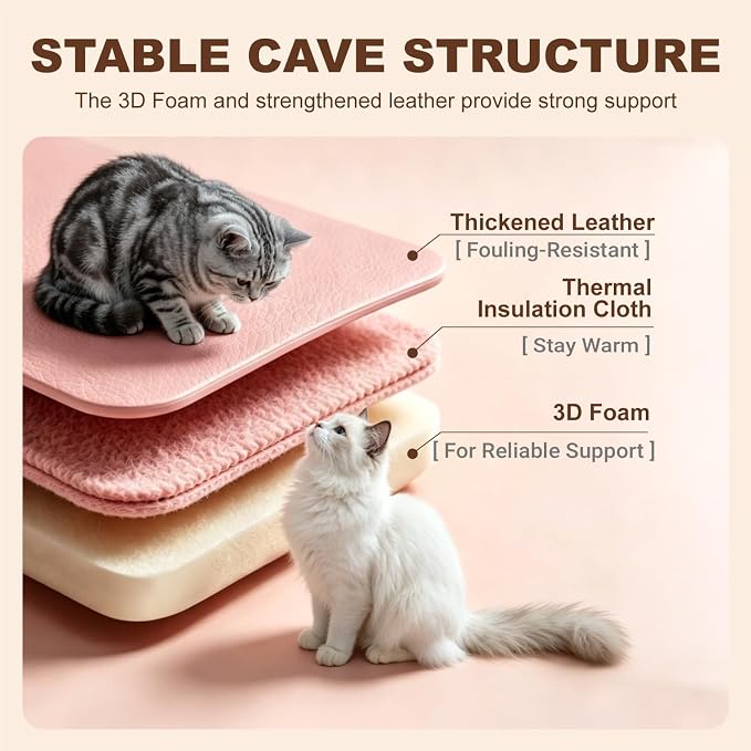 Cat Caves for Indoor Cats, Pink Cat Cave House for Kittens and Small Dogs | 2 in 1 Design, Removable Washable Cushioned Pillow, Foldable Kitten Hideaway, All Year Around Available - Image 5