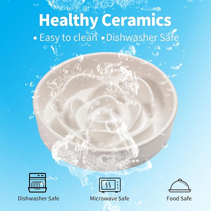 White Ceramic Dog Bowl Slow Feeder for Medium and Large Breed, Elevated/Raised 1.5 Cup 8.26 in Slow Feeding Bowl,Puzzle Dog Food Bowl for Fast Eater,Maze Dish for Fast Eater - Image 4