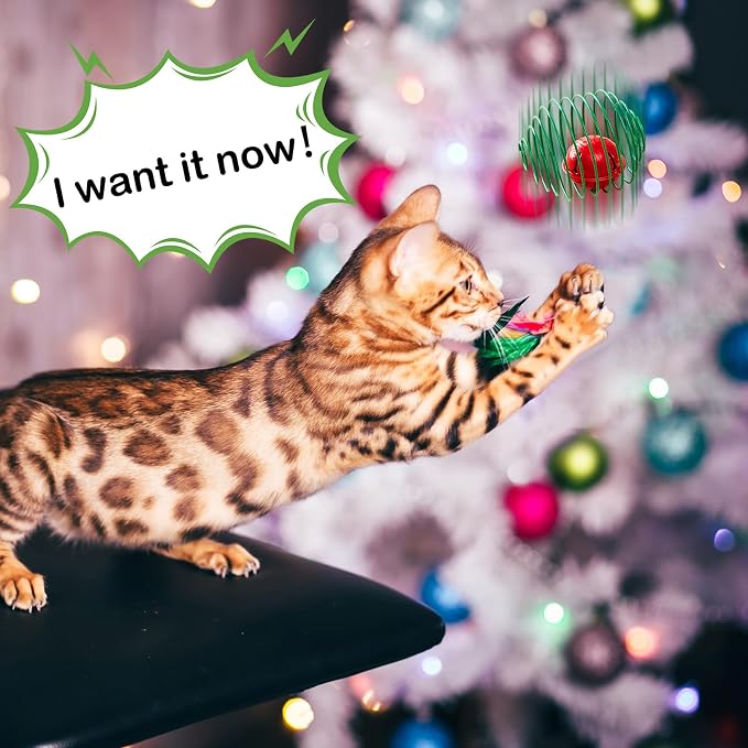 Jecery 5 Pcs Cat Toys Spring,Bell,Christmas Colors | Interactive Metal Cat Toy, Stretchable Rolling Ball, for Indoor Cats, Colorful Playful Coils, Kitten Pet Supplies - Image 5