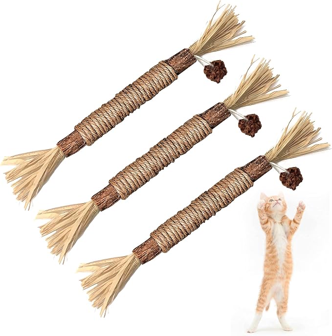 Silvervine Sticks Cat Chew Toys for Indoor Cats Dental Care Teeth Cleaning, Natural Kitten & Cat Teething Toys for Health, Cat Chew Stick Treat Edible Suitable for All Breeds of Aggressive Chewers Cat by BAWAN