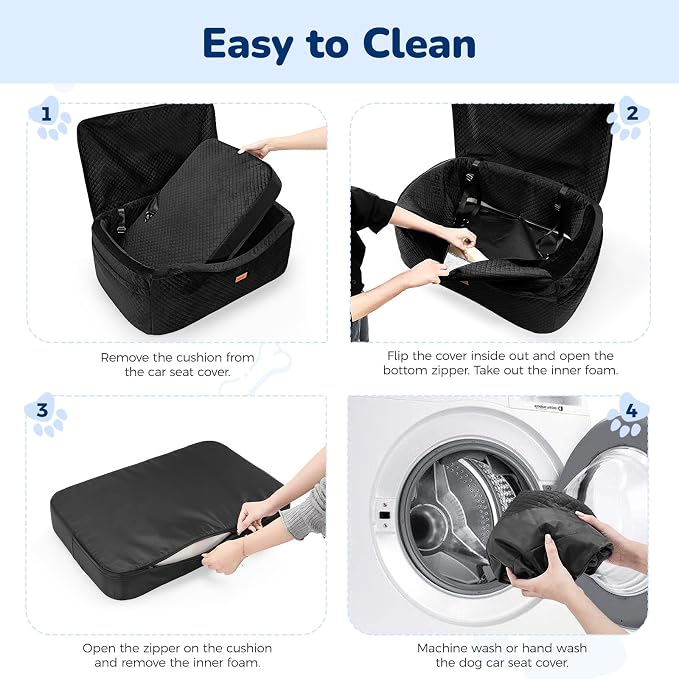 BLVRYVIO Large Dog Car Seat for Medium Sized Dogs Under 55lbs or 2 Smalls | Double Pet Booster Dog Seat for Car with 4" Memory Foam for Back Seat, Triple Safety Belts, Storage Pockets, Washable, Black - Image 9