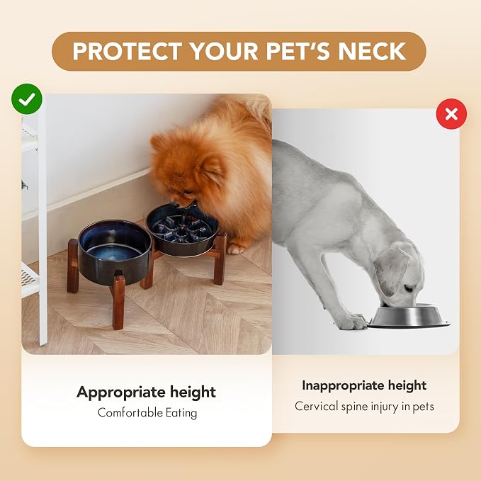 Havniva Raised Slow Feeder Dog Bowls, Elevated Dog Bowls Slow Feeder Set | 0.9 Cups Ceramic Dog Bowl Elevated with Acacia Wood Stand, Raised Dog Food Bowl, Puzzle Slow Feeder for Small Dogs, Non-Slip - Image 9