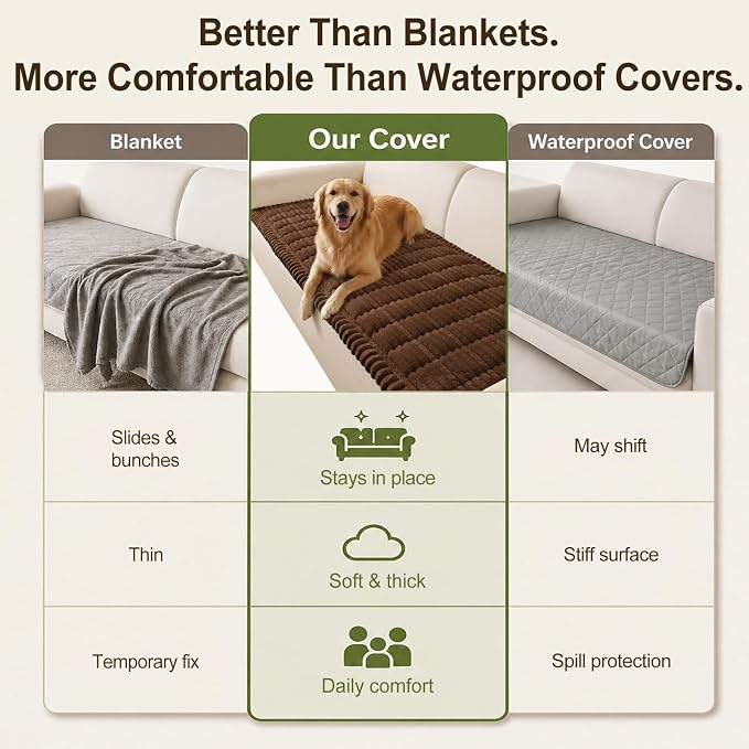 decorUhome Couch Cover for Dogs, Non Slip Fuzzy Thick Pet Sofa Protector | Pet Friendly, Machine Washable, Fits 4-Cushion Sofa, Protects Against Pet Hair, Scratches & Daily Messes, Brown, 27.6" x 88" - Image 7